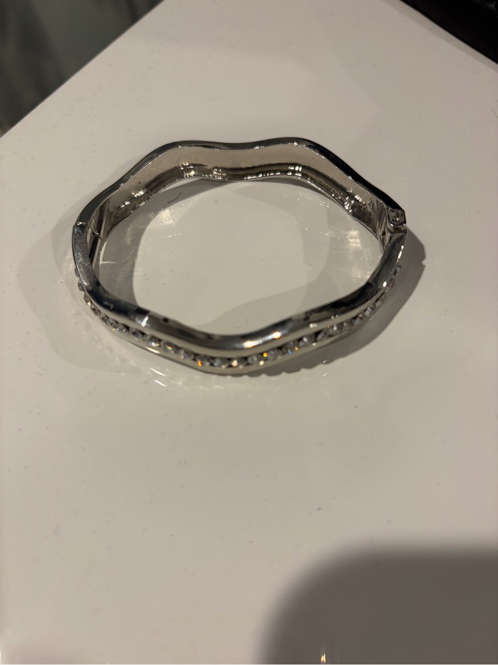 Silver-Tone Wavy Crystal Bangle Bracelet - Women's Jewelry